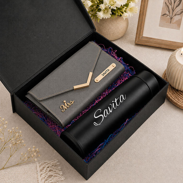 Personalized Luxury Women’s Wallet & Bottle Gift Set