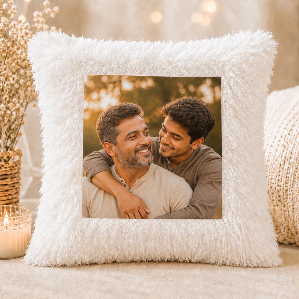 Father's day Personalized Photo Fur Cushion Cover – Custom Memory
