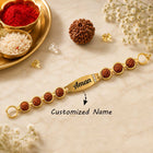 Personalized Rudraksha Name Bracelet Rakhi with Gold Finish – Custom Engraved Raksha Bandhan Gift for Brother customer review image