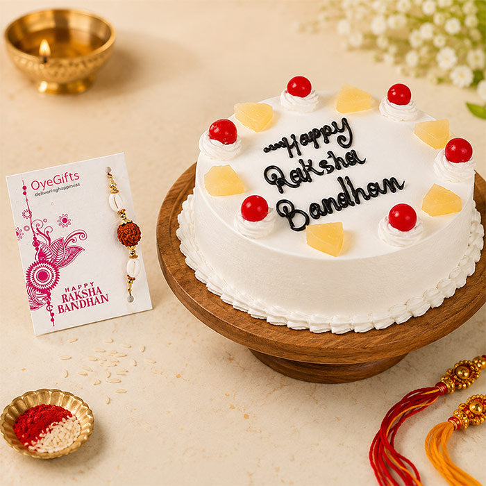Pineapple Cake With Designer Rakhi Combo