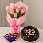 Pink Rose Bouquet with Half Kg Chocolate Cake & Dairy Milk customer review image