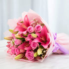 Pink Roses & Asiatic Lilies Bouquet – 12 Roses & 5 Lilies customer review image