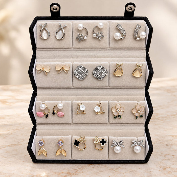 Premium 12 Pair Designer Earrings Collection in Multi-Tone Jewelry Organizer Box