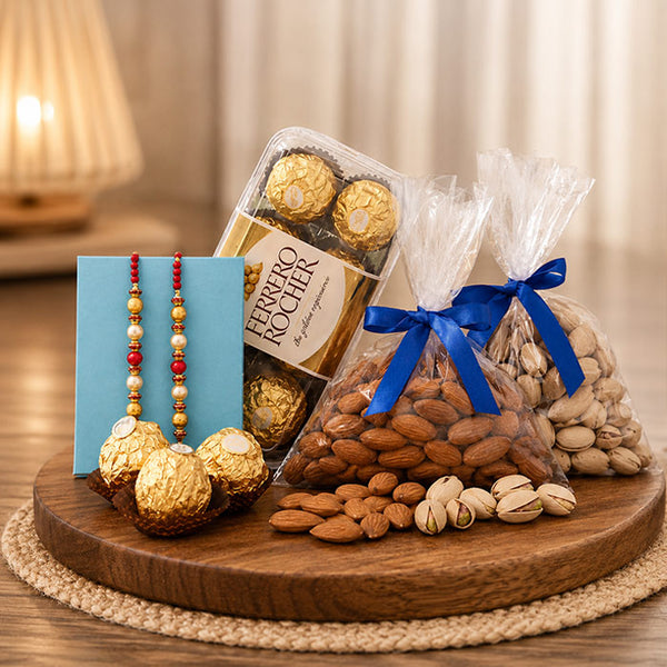 Rakhi Hamper with Ferrero Rocher & 500g Mixed Dry Fruits