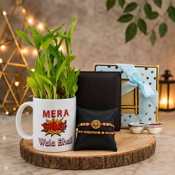 Rakhi Set Of Two With Wallet N Lucky Plant