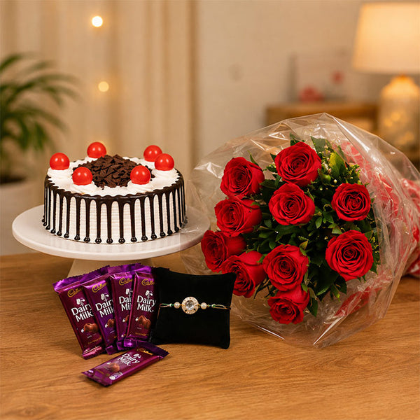 Rakhi With Roses N Dairy Milk
