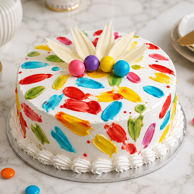 Pineapple Cake 1 Kg with Colourful Holi Rangoli Design - Cake Delivery in Kalyani