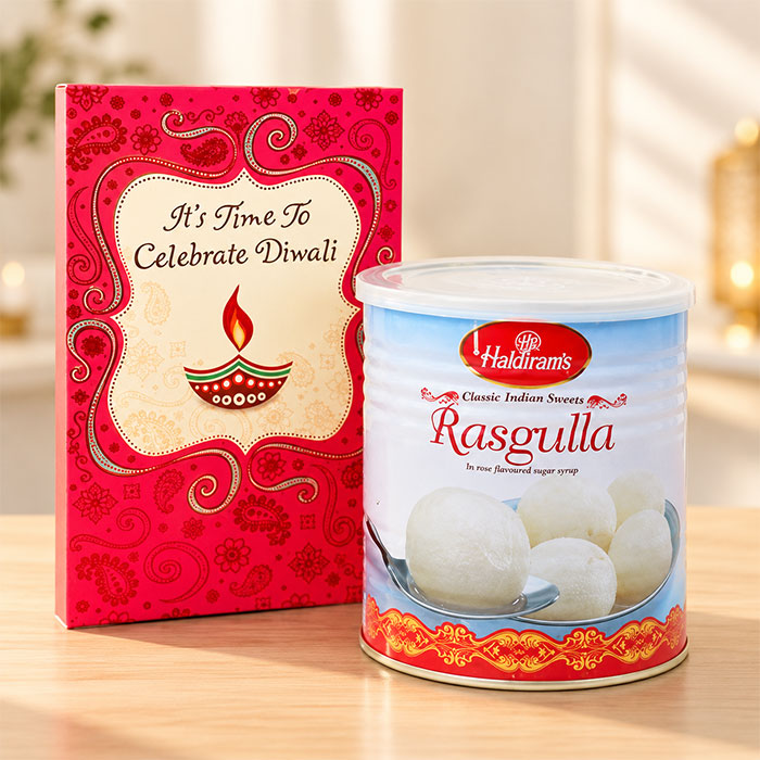 Rasgulla 1 Kg with Diwali Greeting Card Gift Hamper