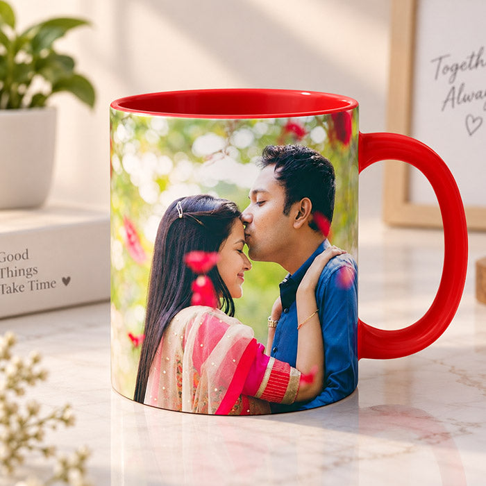 Red Color Couple Photo Mug