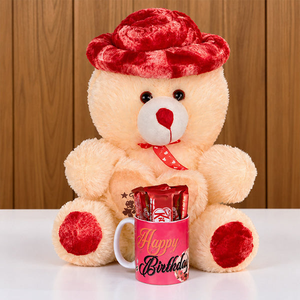 Red Hat Teddy Bear 12 Inch with Birthday Mug & KitKat Chocolates