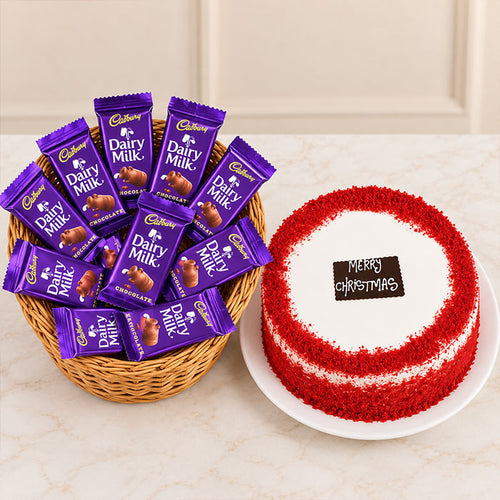 Red Velvet Cake with 10 Dairy Milk Chocolates
