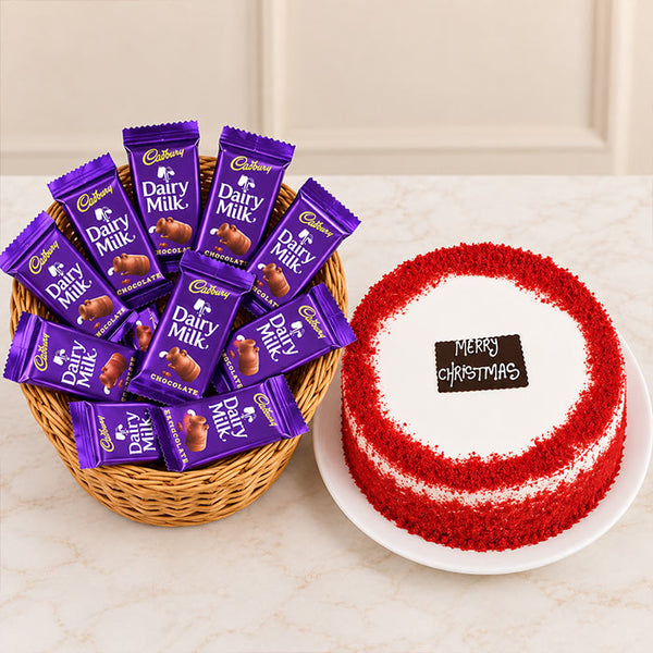 Red Velvet Cake with 10 Dairy Milk Chocolates