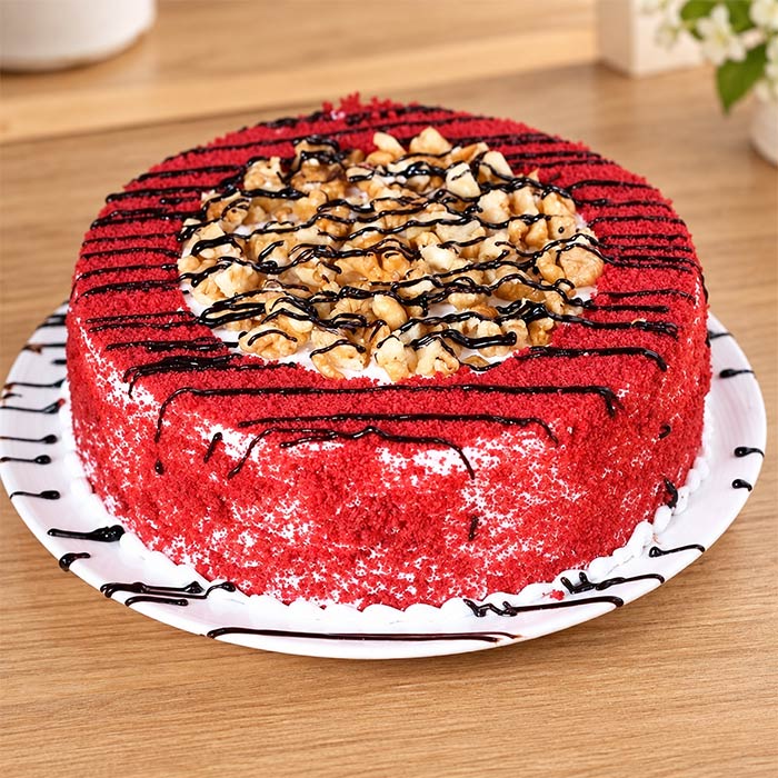 Red Velvet Walnut Crunch Cake