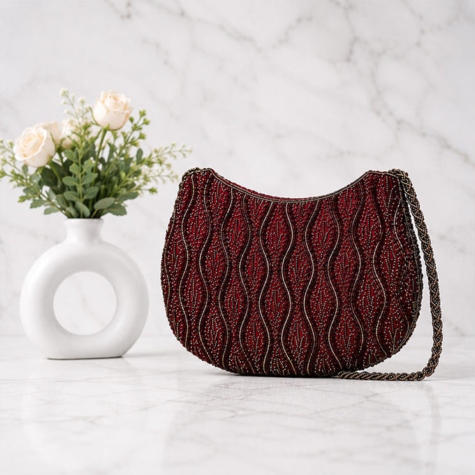 Regal Ruby Hand-Beaded Designer Clutch