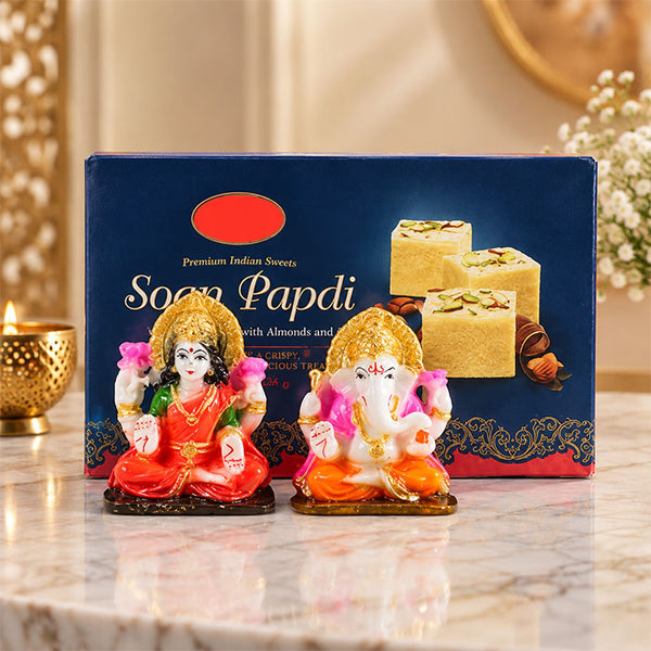 Resin Laxmi Ganesha Idol Set with 250 gm Soan Papdi