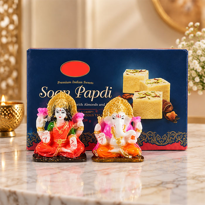 Resin Laxmi Ganesha Idol Set with 250 gm Soan Papdi