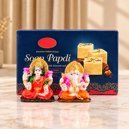Resin Laxmi Ganesha Idol Set with 250 gm Soan Papdi