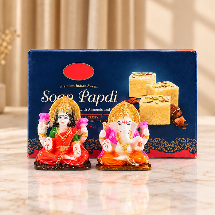 Resin Laxmi Ganesha Idol Set with 250 gm Soan Papdi