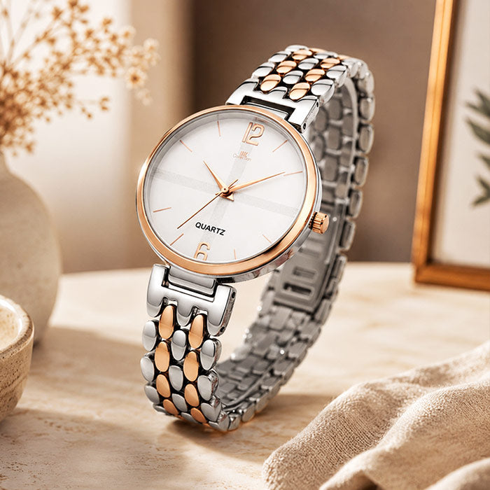 Rose Gold & Silver Quartz Women’s Bracelet Watch