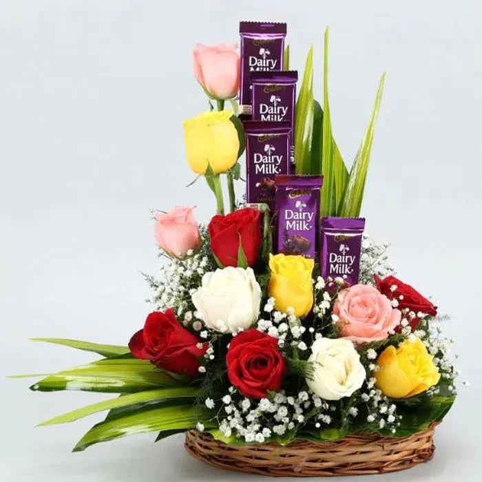 Rose N Dairy Milk Gift Basket