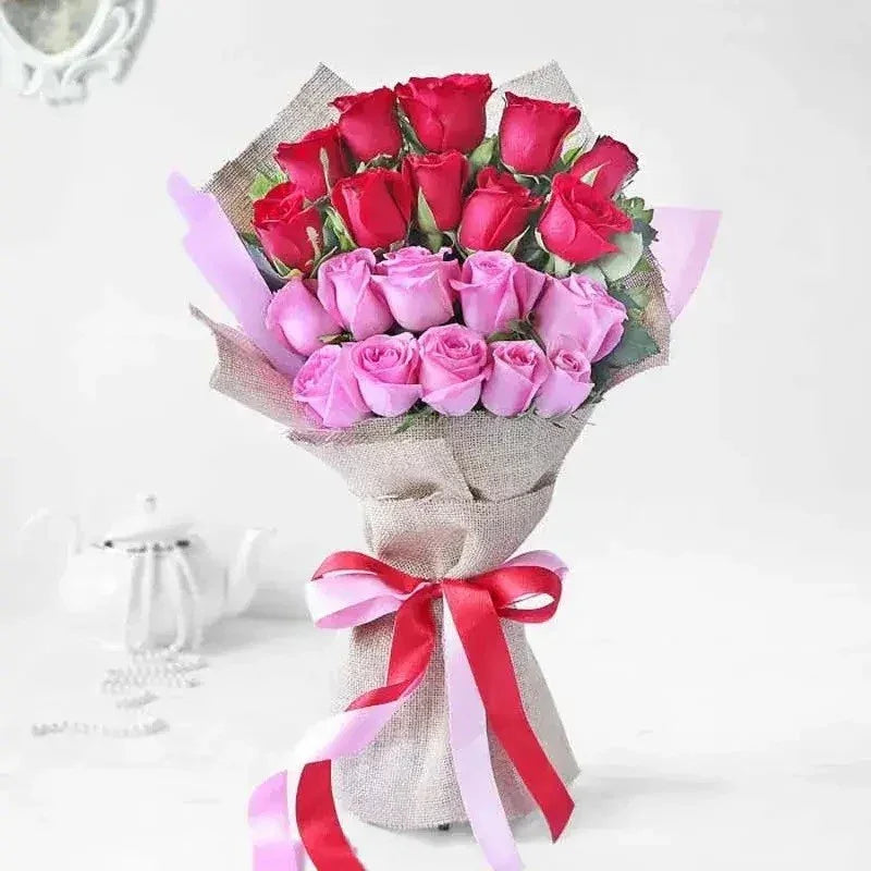 Layered Red N Pink Roses Bouquet