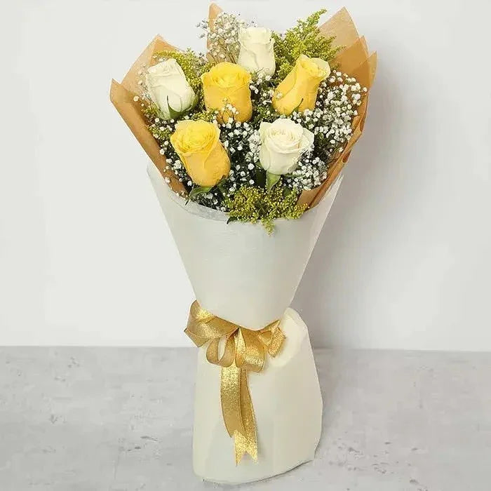 Bright Yellow and White Roses Bouquet