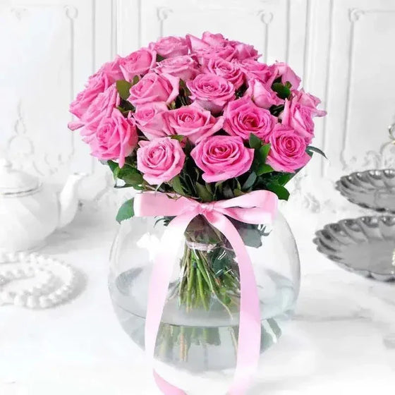 Pink Roses in Fish Bowl