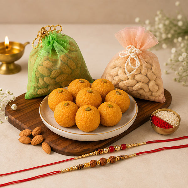 Set Of 2 Rakhi And Motichoor Laddoo 250 Gms