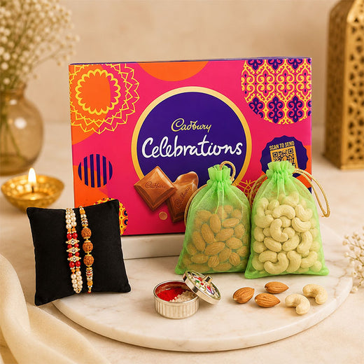 Set Of 2 Rakhi With Choco And Dry Fruits Combo