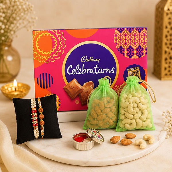 Set Of 2 Rakhi With Choco And Dry Fruits Combo
