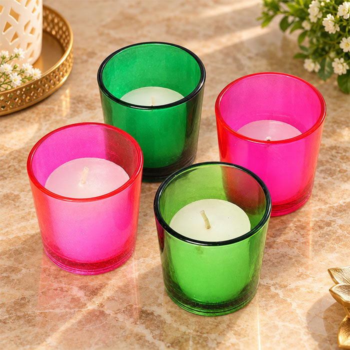 Set of 4 Colored Glass Votive Candle Holders