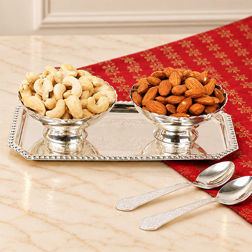 Silvery Delight 2 Bowl & Spoon Serving Set