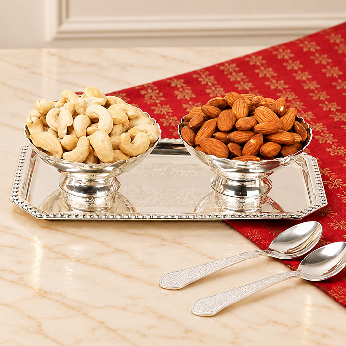 Silvery Delight 2 Bowl & Spoon Serving Set