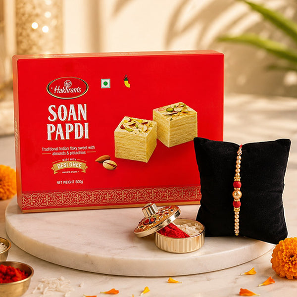 Single Pearl Rakhi With Soan Papdi