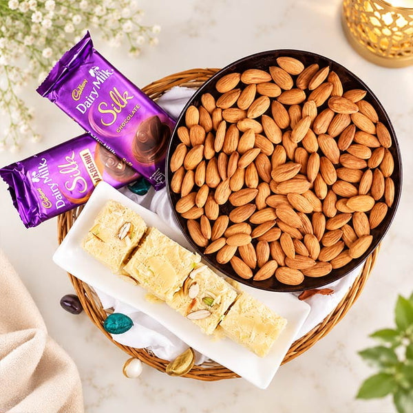 Soan Papdi with Almonds & 2 Silk Chocolates Hamper