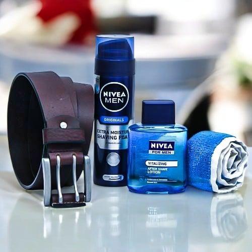 Nivea Men Grooming Kit with Towel & Numero Uno Brown Leather Belt