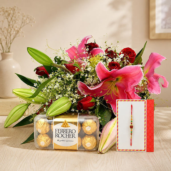 Stunning Rakhi Special Basket And Ferrero Rocher