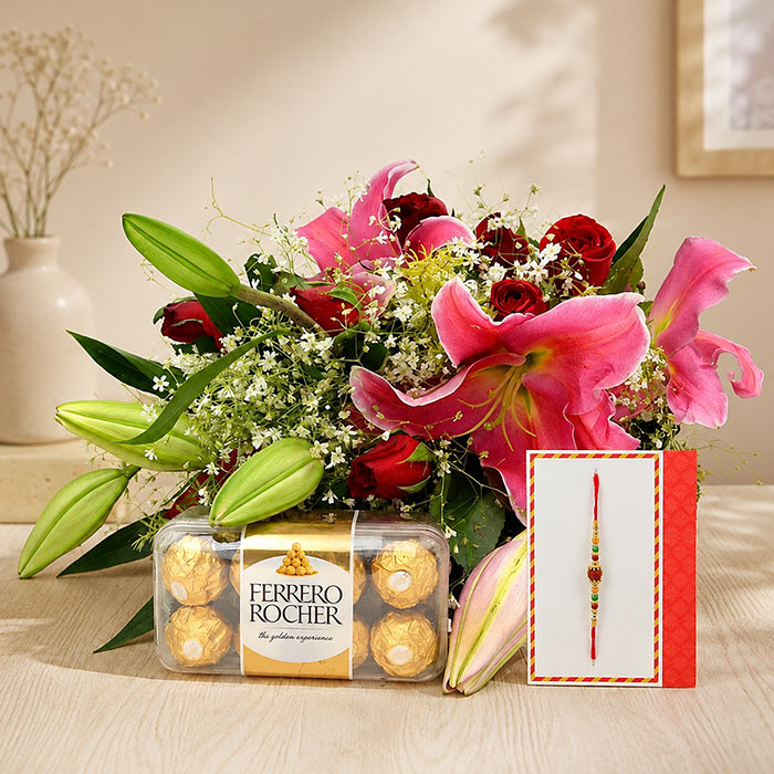 Stunning Rakhi Special Basket And Ferrero Rocher