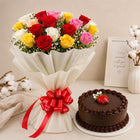 12 Mixed Roses Bouquet with Half Kg Chocolate Cake Combo customer review image