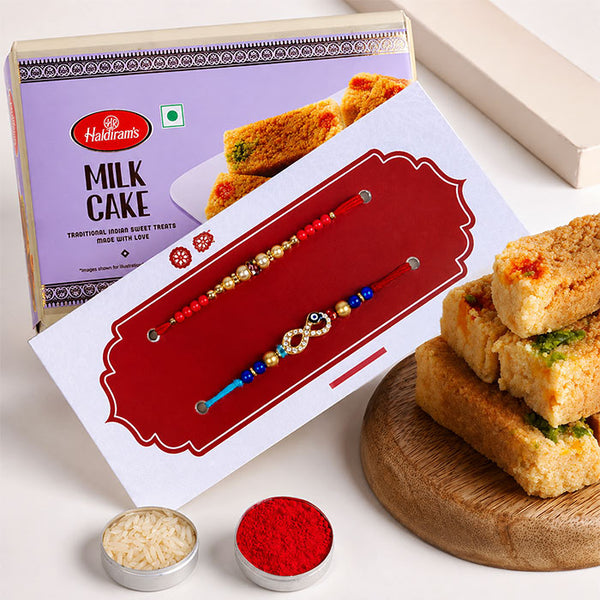 Two Pearl Rakhi with Milk Cake