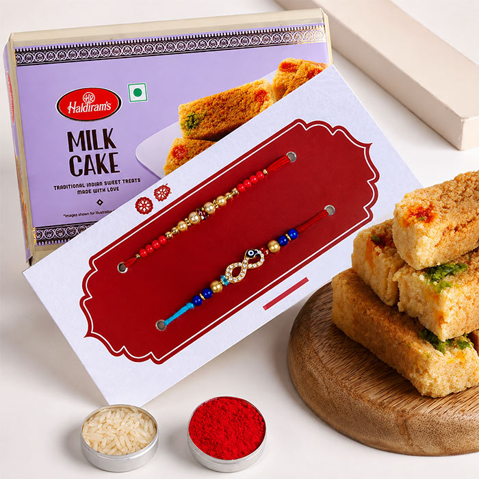 Two Pearl Rakhi with Milk Cake