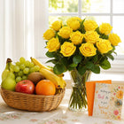 Yellow Roses Vase With Fruit Basket customer review image