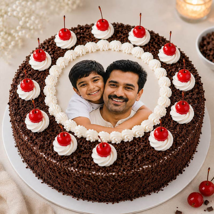 1 Kg Heart Shape Black Forest Photo Cake - Cake Delivery in GiftsGhaziabad