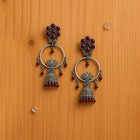 Antique Oxidised Silver Jhumka Earrings with Red Beads & Lotus Design customer review image