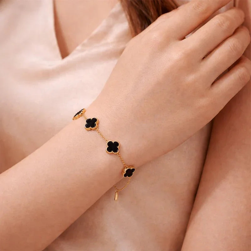 Black Floral Clover Bracelet