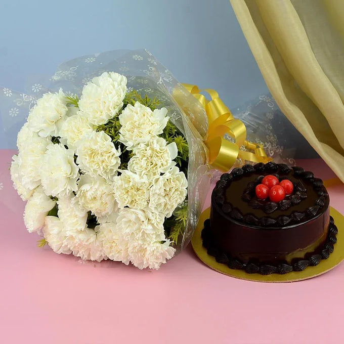 Bouquet of Elegance with Cake - Flower Delivery in GiftsGhaziabad