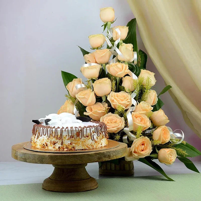 Butterscotch Cake & Roses - Flower Delivery in GiftsGhaziabad