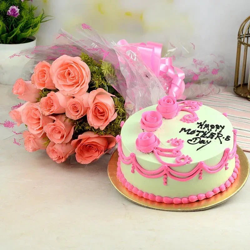 Chocolate Cake and Pink Rose
