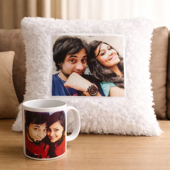 Personalized Photo Mug & Cushion Set for Couples