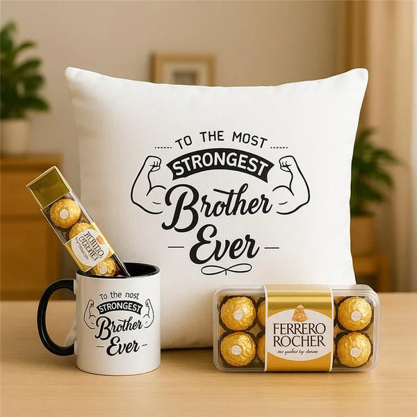 Cushion, Mug N Ferrero Rocher Hamper For Brother
